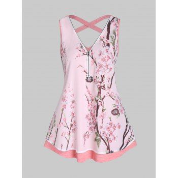 Summer Tank Top Peach Blossom Print Overlap Half Zipper Tank Top Cross Cut Out Heathered Tank Top, Light pink
Summer Tank Top Peach Blossom Print Overlap Half Zipper Tank Top Cross Cut Out Heathered Tank Top, Light pink