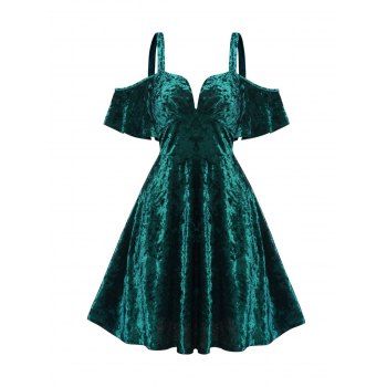 Cold Shoulder Velvet Party Dress Plunging Neck Empire Waist Flutter Sleeve Velour Dress, Deep green
Cold Shoulder Velvet Party Dress Plunging Neck Empire Waist Flutter Sleeve Velour Dress, Deep green