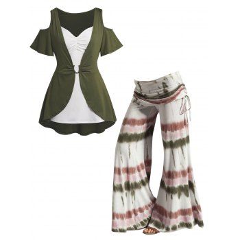 Plus Size Colorblock Cold Shoulder Ruched Tops and Tie Dye Flare Pants Outfit, Green
Plus Size Colorblock Cold Shoulder Ruched Tops and Tie Dye Flare Pants Outfit, Green