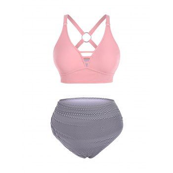 Beach Swimsuit Ladder Cut Out Striped Print O Ring Tummy Control Tankini Swimwear, Light pink
Beach Swimsuit Ladder Cut Out Striped Print O Ring Tummy Control Tankini Swimwear, Light pink