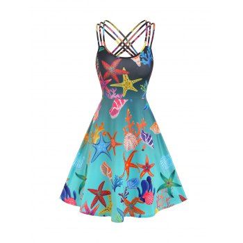 Vacation Dress Marine Life Print Beach Mini Dress Crisscross Strappy A Line Sundress, Light blue
Vacation Dress Marine Life Print Beach Mini Dress Crisscross Strappy A Line Sundress, Light blue