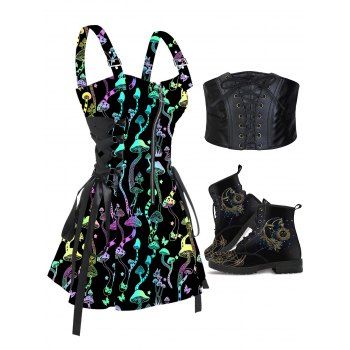 Lace Up Half Zipper Mini Dress and Vintage Boots Wide Waist PU Belt Outfit, Multicolor
Lace Up Half Zipper Mini Dress and Vintage Boots Wide Waist PU Belt Outfit, Multicolor
