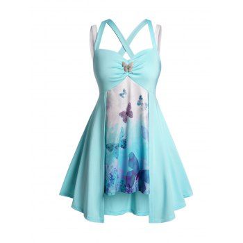 Plus Size Butterfly Print Tank Top Ruched Brooch Dual Strap Casual Top, Light blue
Plus Size Butterfly Print Tank Top Ruched Brooch Dual Strap Casual Top, Light blue