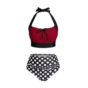 Vacation Bikini Swimsuit Colorblock Polka Dots Ruffle Bowknot Halter Swimsuit Padded Tummy Control Bathing Suit, Black
Vacation Bikini Swimsuit Colorblock Polka Dots Ruffle Bowknot Halter Swimsuit Padded Tummy Control Bathing Suit, Black