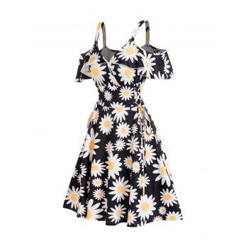 Flower Print Dress Cold Shoulder Ruffle High Waisted Lace Up A Line Mini Dress, Black
Flower Print Dress Cold Shoulder Ruffle High Waisted Lace Up A Line Mini Dress, Black