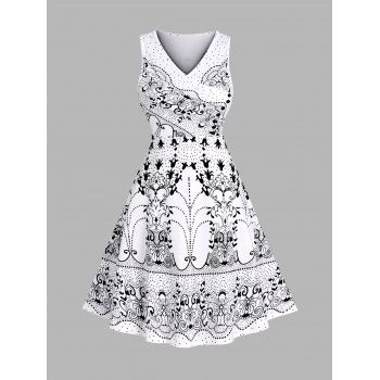 Tribal Flower Butterfly Dots Allover Print A Line Dress Crossover V Neck Sleeveless Dress, Black
Tribal Flower Butterfly Dots Allover Print A Line Dress Crossover V Neck Sleeveless Dress, Black