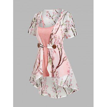 Vacation Chiffon Irregular Allover Peach Blossom Floral Print Blouse and Camisole Set, Light pink
Vacation Chiffon Irregular Allover Peach Blossom Floral Print Blouse and Camisole Set, Light pink