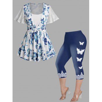 Plus Size Flower Allover Print Lace Top and Butterfly 3D Print Cropped Leggings Casual Outfit, Light blue
Plus Size Flower Allover Print Lace Top and Butterfly 3D Print Cropped Leggings Casual Outfit, Light blue