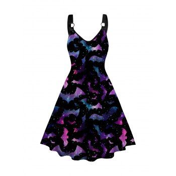 Bat and Star Print Halloween Dress O Ring Sleeveless A Line Casual Midi Dress, Black
Bat and Star Print Halloween Dress O Ring Sleeveless A Line Casual Midi Dress, Black
