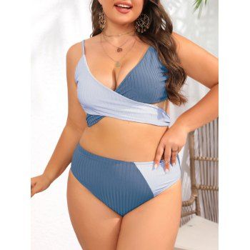 Plus Size Colorblock Crossover Bikini Swimsuit Beach Vacation Two Piece Swimwear, Blue
Plus Size Colorblock Crossover Bikini Swimsuit Beach Vacation Two Piece Swimwear, Blue