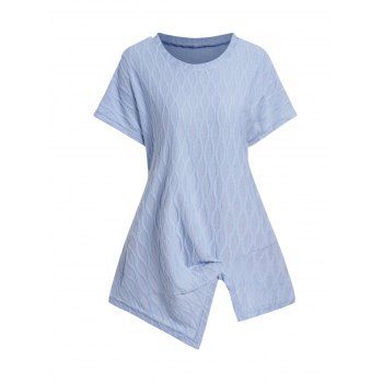 Textured Asymmetrical Hem T Shirt Plain Color Short Sleeve Casual Tee, Light blue
Textured Asymmetrical Hem T Shirt Plain Color Short Sleeve Casual Tee, Light blue