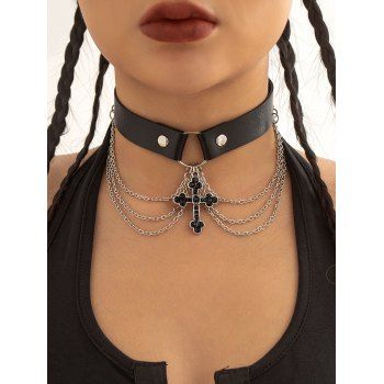 

Cross Chain Tassel Rivets Punk Charm Choker Necklace, Black