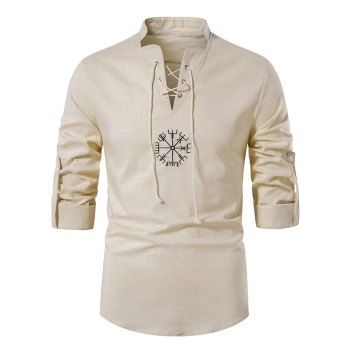 Tribal Pattern Embroidery Shirt Lace Up Stand Collar Casual Shirt, Light coffee
Tribal Pattern Embroidery Shirt Lace Up Stand Collar Casual Shirt, Light coffee