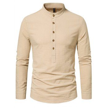 Pinstripes Print Stand Collar Shirt Cotton Half Button Casual Shirt, Light coffee
Pinstripes Print Stand Collar Shirt Cotton Half Button Casual Shirt, Light coffee