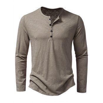 Half Button Henley Neck T Shirt Plain Color Long Sleeve Casual Tee, Light coffee
Half Button Henley Neck T Shirt Plain Color Long Sleeve Casual Tee, Light coffee