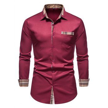 Contrast Trim Shirt Check Print Insert Turn Down Collar Casual Shirt, Deep red
Contrast Trim Shirt Check Print Insert Turn Down Collar Casual Shirt, Deep red
