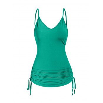 Plus Size Cinched Ruched Long Camisole Plain Color Sleeveless Casual Cami Top, Green
Plus Size Cinched Ruched Long Camisole Plain Color Sleeveless Casual Cami Top, Green