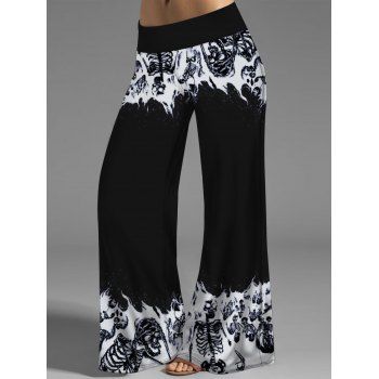 Skeleton Half And Half Print Wide Leg Pants Elastic Waist Casual Long Loose Pants, Black
Skeleton Half And Half Print Wide Leg Pants Elastic Waist Casual Long Loose Pants, Black