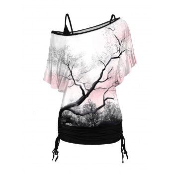 Tree Pastel Print Skew Collar Top And Cinched Spaghetti Strap Camisole Two Piece Set, White
Tree Pastel Print Skew Collar Top And Cinched Spaghetti Strap Camisole Two Piece Set, White
