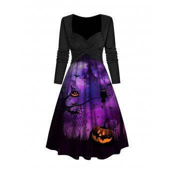 Halloween Gothic Pumpkin Print Dress Sweetheart Collar A Line Midi Dress, Concord
Halloween Gothic Pumpkin Print Dress Sweetheart Collar A Line Midi Dress, Concord