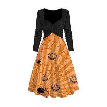 Halloween Sweetheart Collar Dress Pumpkin and Spider Web Print Crossover Midi Dress, Orange
Halloween Sweetheart Collar Dress Pumpkin and Spider Web Print Crossover Midi Dress, Orange