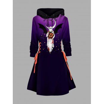 Halloween Ghost and Pumpkin Print Hoodie Dress Lace Up Colorblock A Line Dress, Purple
Halloween Ghost and Pumpkin Print Hoodie Dress Lace Up Colorblock A Line Dress, Purple