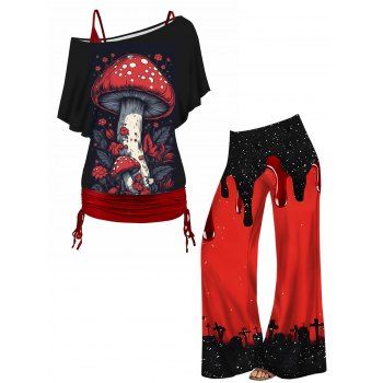Halloween Mushroom Print Skew Neck Tops and Colorblock Wide Leg Pants Outfit, Multicolor
Halloween Mushroom Print Skew Neck Tops and Colorblock Wide Leg Pants Outfit, Multicolor