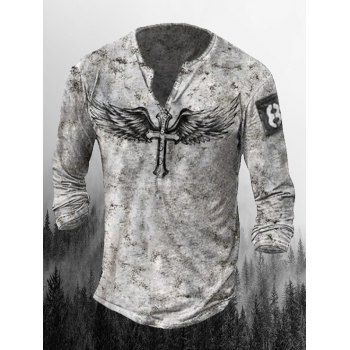 Halloween Vintage Henley T Shirt Wing and Cross Print Half Button Long Sleeve Tee, Multicolor a
Halloween Vintage Henley T Shirt Wing and Cross Print Half Button Long Sleeve Tee, Multicolor a