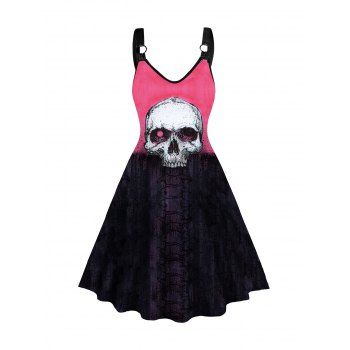 Halloween Skull Print Dress Colorblock Sleeveless O Ring A Line Dress, Light pink
Halloween Skull Print Dress Colorblock Sleeveless O Ring A Line Dress, Light pink