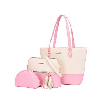 

3Pcs Colorblock Zipper Closure Tote Bag Crossbody Bag Handbag Set, Light pink