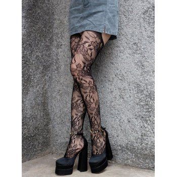 

Flower Pattern Sheer Pantyhose Black Lace Cut Out Fishnet Tights
