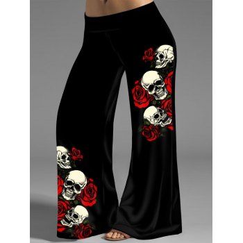 Plus Size Halloween Wide Leg Pants Skull and Rose Print Middle Waist Pants, Black
Plus Size Halloween Wide Leg Pants Skull and Rose Print Middle Waist Pants, Black