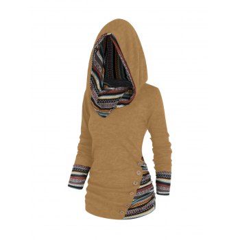 Tribal Geometric Stripe Panel Hooded Knit Top Long Sleeve Mock Button Knitted Top, Deep yellow
Tribal Geometric Stripe Panel Hooded Knit Top Long Sleeve Mock Button Knitted Top, Deep yellow