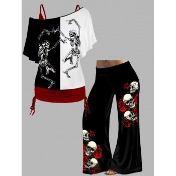 Plus Size Halloween Skeleton Print Cinched Tops and Rose Print Wide Leg Pants Outfit, Multicolor a
Plus Size Halloween Skeleton Print Cinched Tops and Rose Print Wide Leg Pants Outfit, Multicolor a