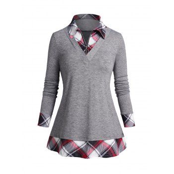 Heathered Contrast Trim Half Zip Top Check Print Turn Down Collar Casual Top, Gray
Heathered Contrast Trim Half Zip Top Check Print Turn Down Collar Casual Top, Gray