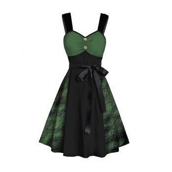 Contrast Colorblock Panel Belted Mini Dress Mock Button Ruched Sleeveless A Line Dress, Deep green
Contrast Colorblock Panel Belted Mini Dress Mock Button Ruched Sleeveless A Line Dress, Deep green