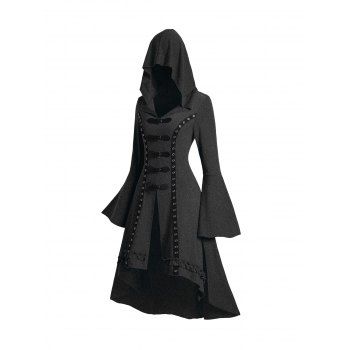 Grommet Gothic Hooded Top High Low Hem Buckle Flare Sleeve Frilled Top, Dark gray
Grommet Gothic Hooded Top High Low Hem Buckle Flare Sleeve Frilled Top, Dark gray