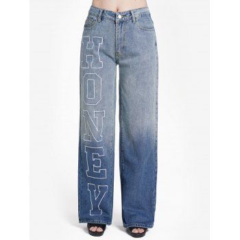HONEY Letter Embroidery Jeans Ombre Pockets Middle Waist Casual Loose Denim Pants, Blue
HONEY Letter Embroidery Jeans Ombre Pockets Middle Waist Casual Loose Denim Pants, Blue