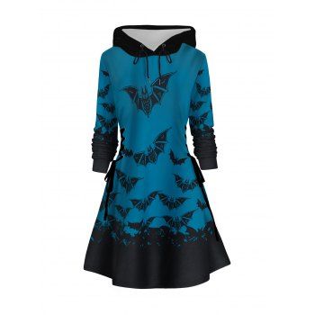 Halloween Bat Print Lace Up Hoodie Dress Drawstring Long Sleeve Mini Dress With Hooded, Blue
Halloween Bat Print Lace Up Hoodie Dress Drawstring Long Sleeve Mini Dress With Hooded, Blue