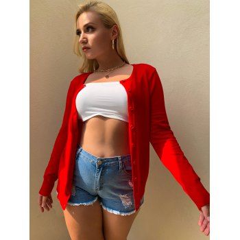 Plus Size & Curve Button Up Knit Cardigan Ribbed Hem Solid Color Knitted Cardigan, Red
Plus Size & Curve Button Up Knit Cardigan Ribbed Hem Solid Color Knitted Cardigan, Red