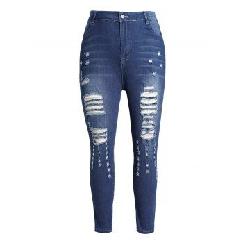 Plus Size Ripped Distressed Jeans Pocket Middle Waist Casual Denim Pants, Deep blue
Plus Size Ripped Distressed Jeans Pocket Middle Waist Casual Denim Pants, Deep blue