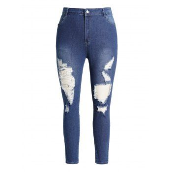 Plus Size Ripped Jeans Distressed Middle Waist Zip Fly Casual Denim Pants, Deep blue
Plus Size Ripped Jeans Distressed Middle Waist Zip Fly Casual Denim Pants, Deep blue