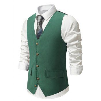 Mock Pocket Single Breasted Vest V Neck Adjustable Strap Back Casual Vest, Deep green
Mock Pocket Single Breasted Vest V Neck Adjustable Strap Back Casual Vest, Deep green