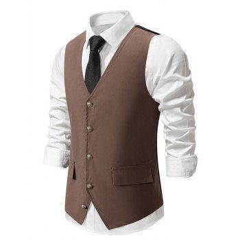 Mock Pocket Single Breasted Vest V Neck Adjustable Strap Back Casual Vest, Coffee
Mock Pocket Single Breasted Vest V Neck Adjustable Strap Back Casual Vest, Coffee
