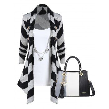 Chevron Graphic Colorblock Asymmetric Knit Faux Twinset Top And Pomelo Best Colorblock Tassel Large Capacity Tote Bag Set, Multicolor
Chevron Graphic Colorblock Asymmetric Knit Faux Twinset Top And Pomelo Best Colorblock Tassel Large Capacity Tote Bag Set, Multicolor