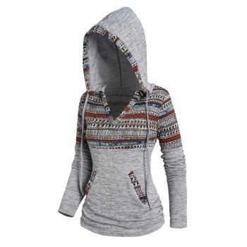Tribal Pattern Panel Flocking Liner Knit Hoodie Ruched V Neck Drawstring Pockets Knitted Hoodie, Light gray
Tribal Pattern Panel Flocking Liner Knit Hoodie Ruched V Neck Drawstring Pockets Knitted Hoodie, Light gray