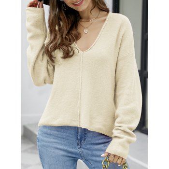 Drop Shoulder Knit Top V Neck Solid Color Long Sleeve Casual Knitted Top, Light coffee
Drop Shoulder Knit Top V Neck Solid Color Long Sleeve Casual Knitted Top, Light coffee