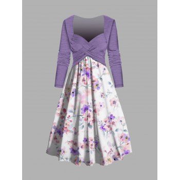 Floral Print Long Sleeve Dress Crossover Sweetheart Neck High Waist Combo Dress, Light purple
Floral Print Long Sleeve Dress Crossover Sweetheart Neck High Waist Combo Dress, Light purple