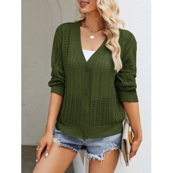 See Thru Hollow Out Button Up Cardigan Solid Color V Neck Ribbed Hem Cardigan, Deep green
See Thru Hollow Out Button Up Cardigan Solid Color V Neck Ribbed Hem Cardigan, Deep green