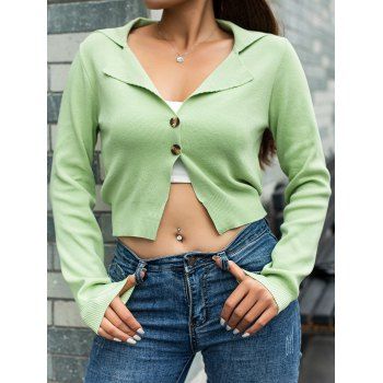 Solid Color Knit Crop Cardigan Turndown Collar Double Buttons Knitted Cardigan, Light green
Solid Color Knit Crop Cardigan Turndown Collar Double Buttons Knitted Cardigan, Light green